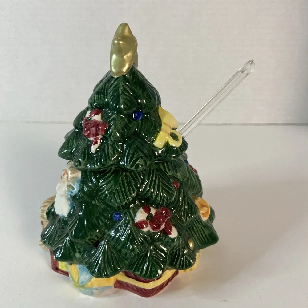Vtg Earthenware Christmas Tree Sugar & Creamer Set w/Original Box Kitchen Decor